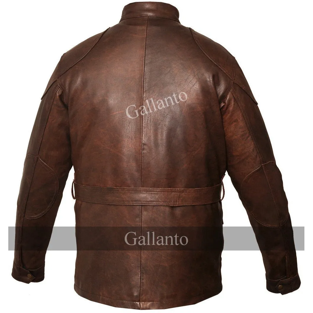 Men's Premium Brown Benjamin Button Long Leather Jacket