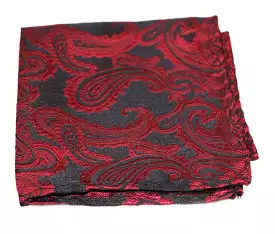 Mens Red & Black Paisley Pocket Square