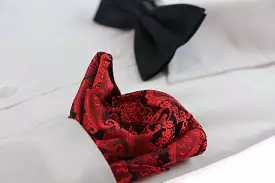 Mens Red & Black Paisley Silk Pocket Square