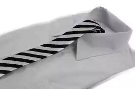 Mens White & Black Thick Diagonal Stripe 5cm Skinny Neck Tie