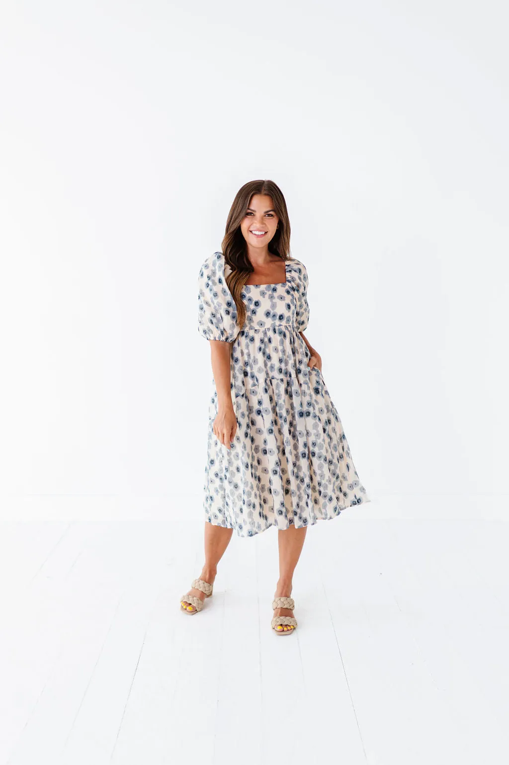 Milani Floral Dress in Dusty Blue - Size Medium and 3X Left