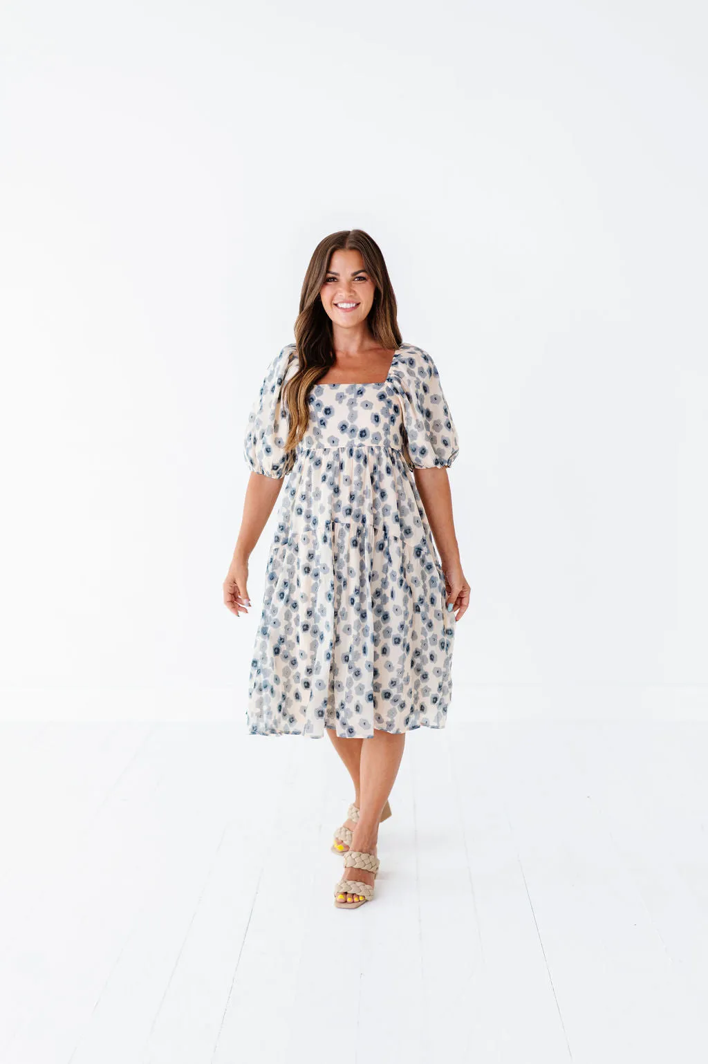 Milani Floral Dress in Dusty Blue - Size Medium and 3X Left