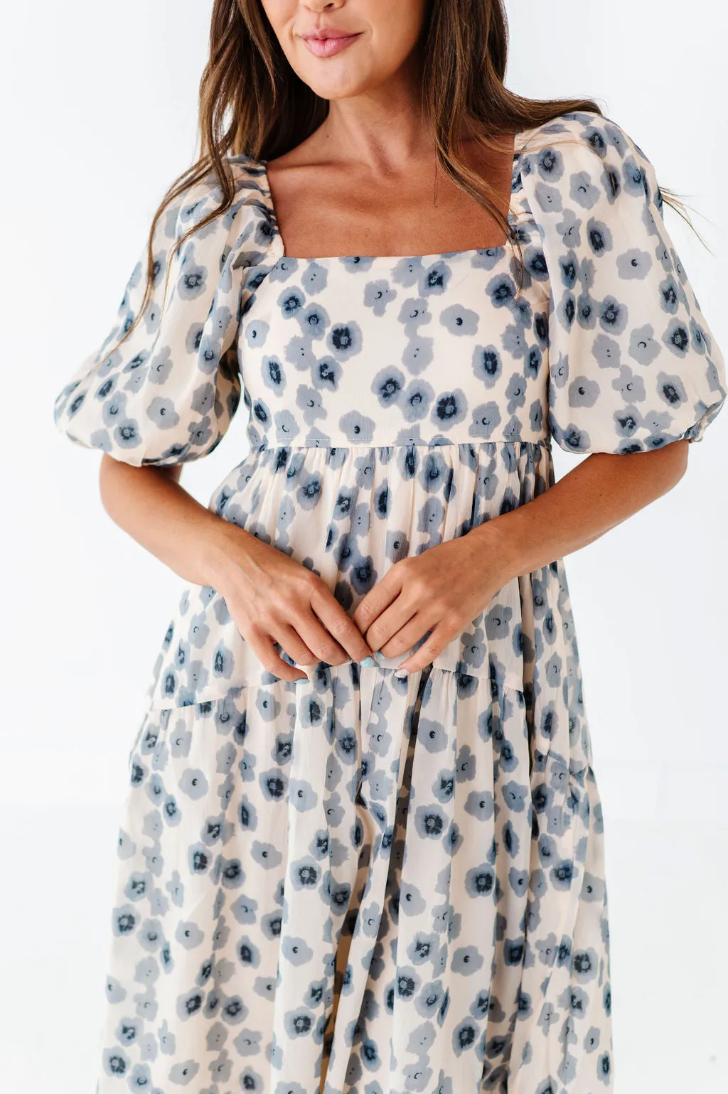 Milani Floral Dress in Dusty Blue - Size Medium and 3X Left