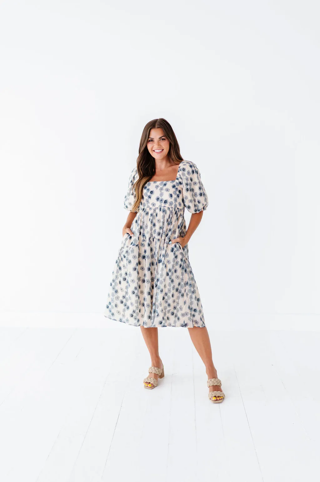 Milani Floral Dress in Dusty Blue - Size Medium and 3X Left