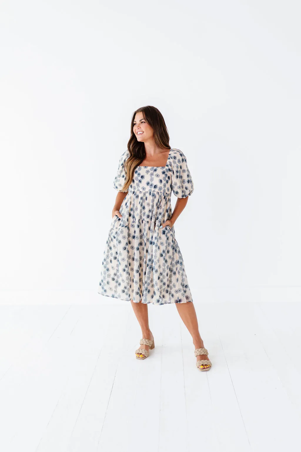 Milani Floral Dress in Dusty Blue - Size Medium and 3X Left