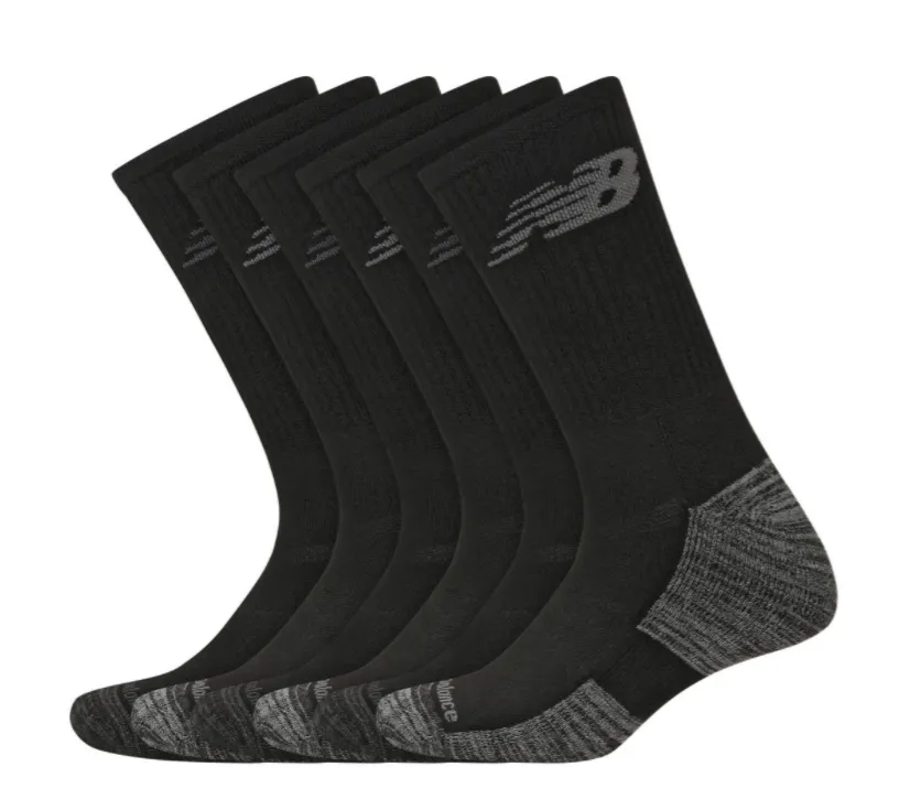 New Balance Performance Crew Socks 6 Pack- Black