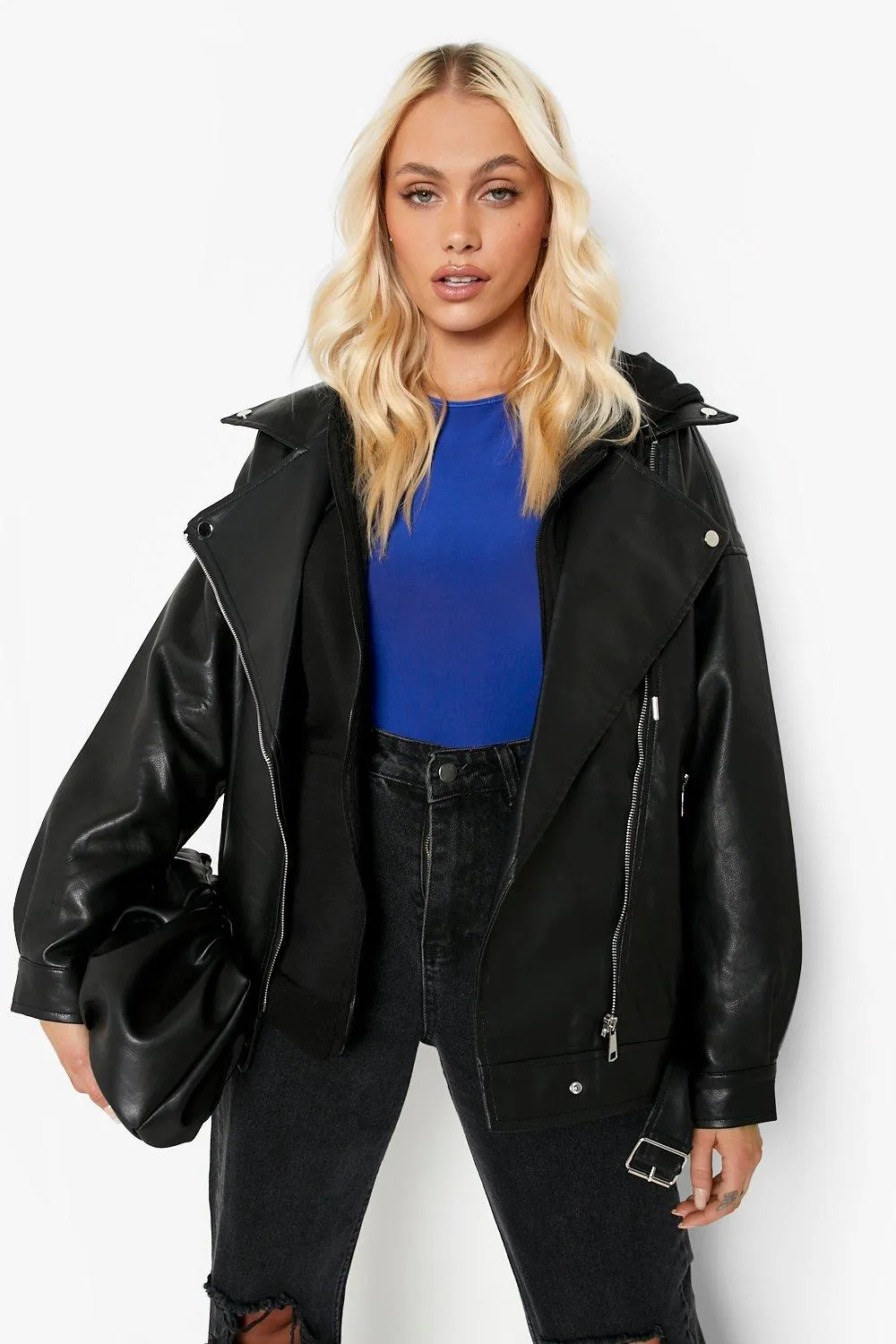 Oversized Belted Moto Jacket