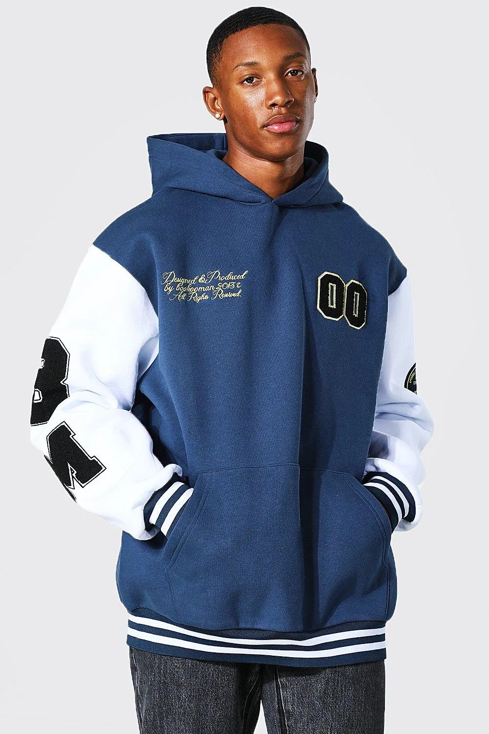 Oversized Bm Applique Varsity Hoodie | boohooMAN UK