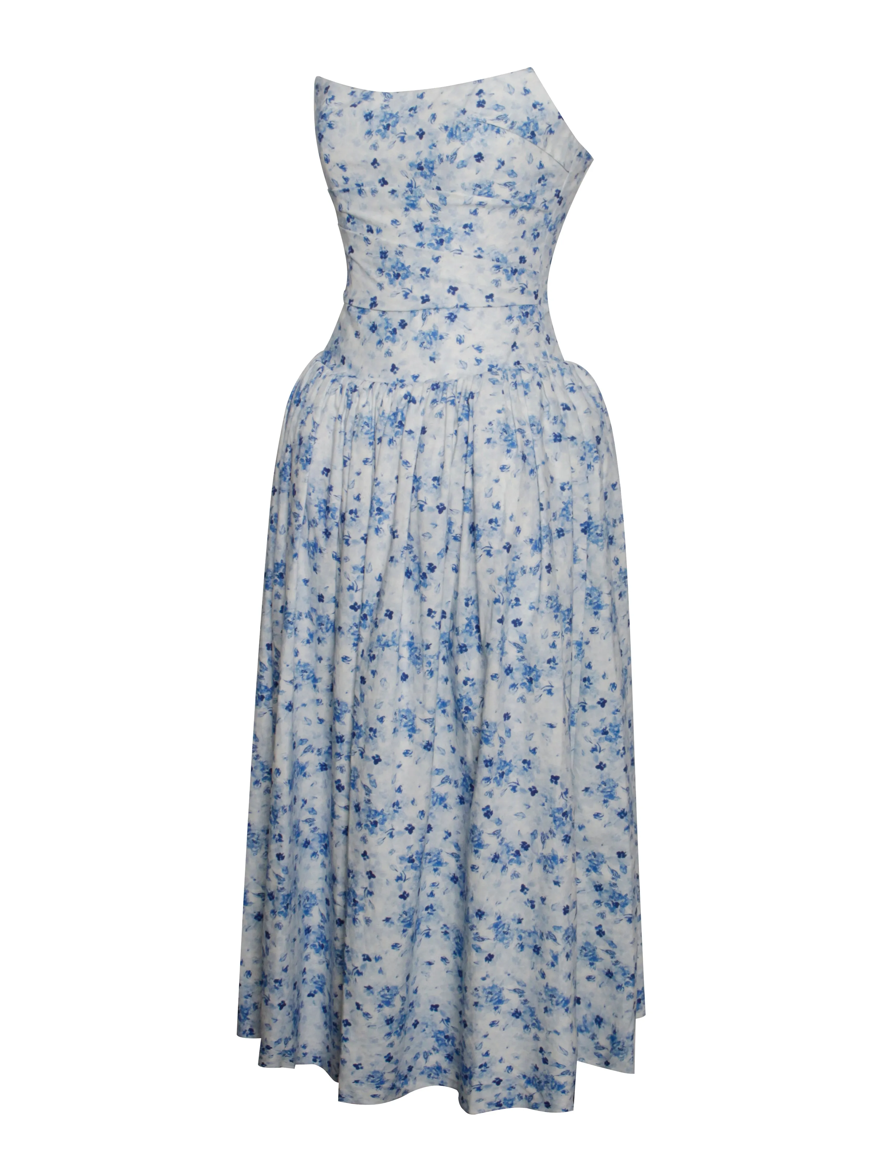 Paloma Blue Print Linen Corset Draping Top Midi Dress