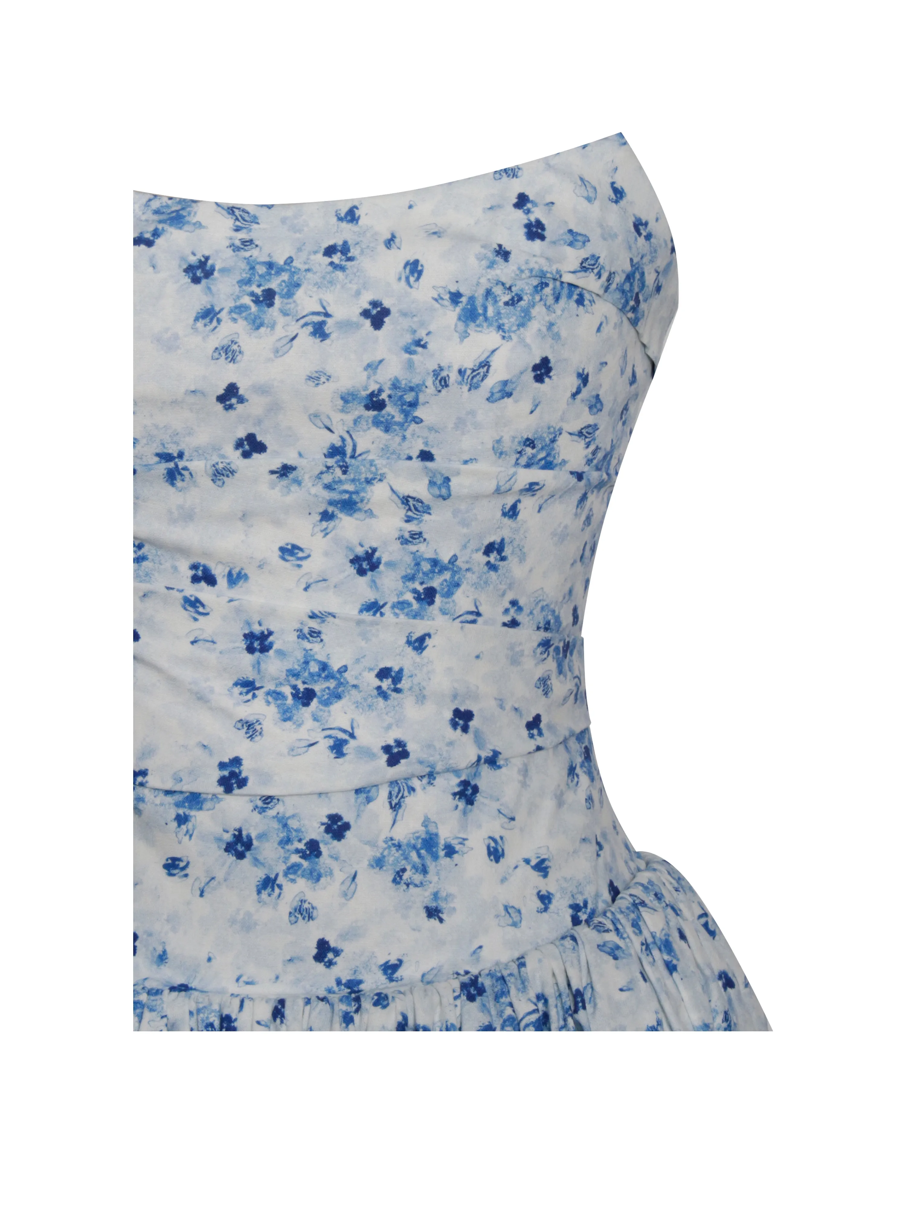 Paloma Blue Print Linen Corset Draping Top Midi Dress