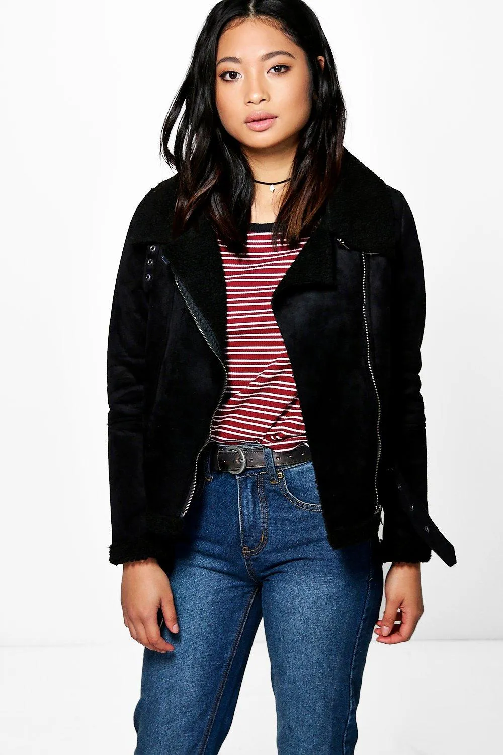 Petite Yani Cropped Aviator Fur Lined Jacket