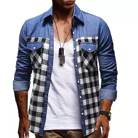 Plaid Casual Denim Shirt For Men,