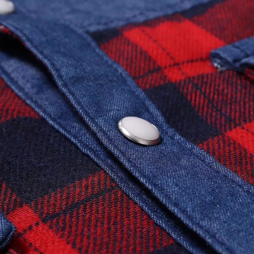 Plaid Casual Denim Shirt For Men,