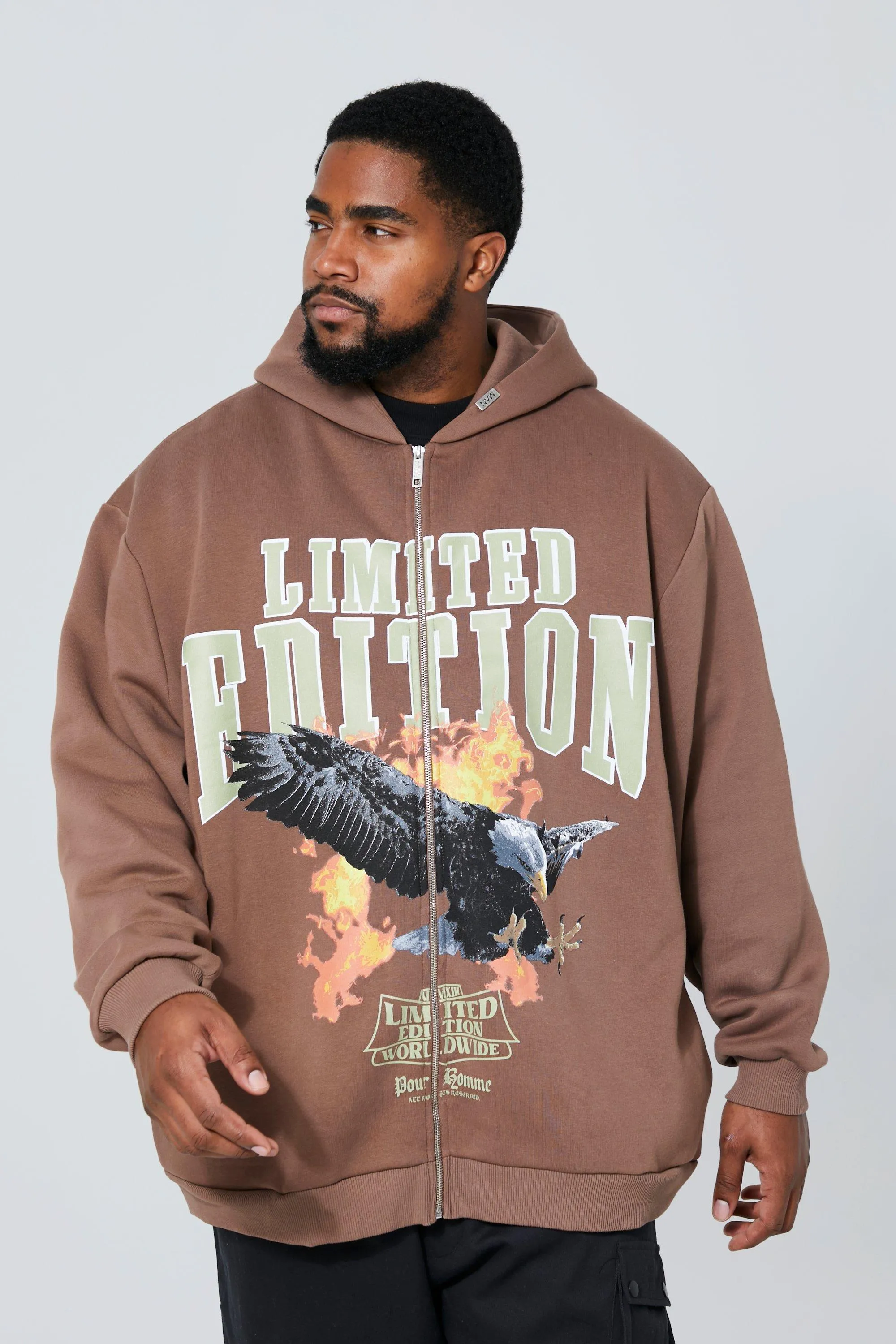 Plus Oversized Limited Eagle Zip Thru Hoodie