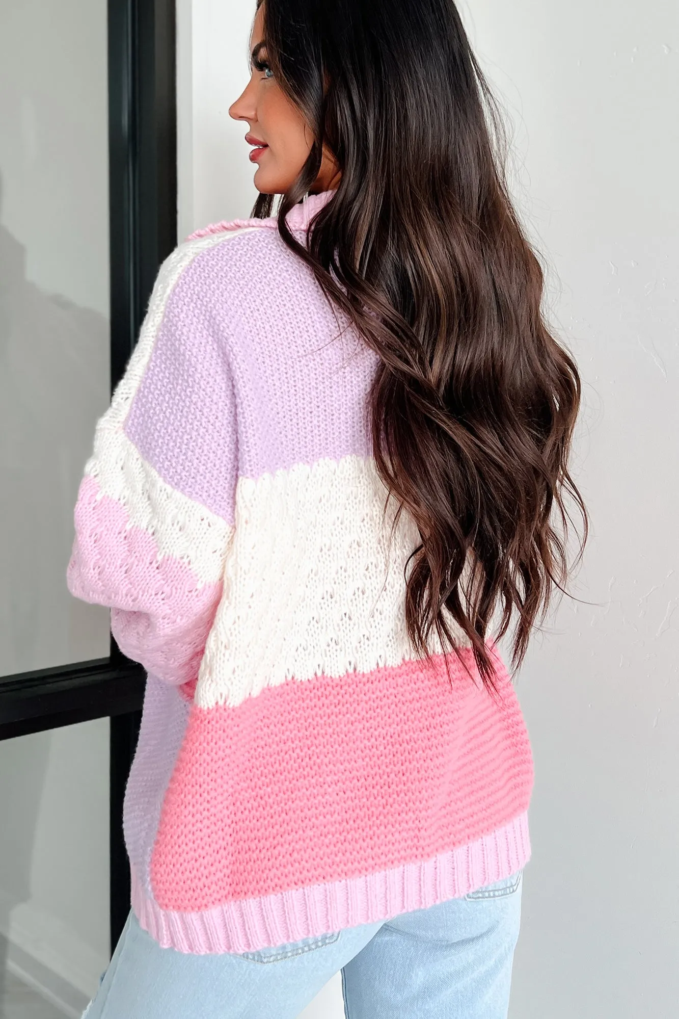 Pretty Ideal Colorblock Sweater Cardigan (Pink/Multi)