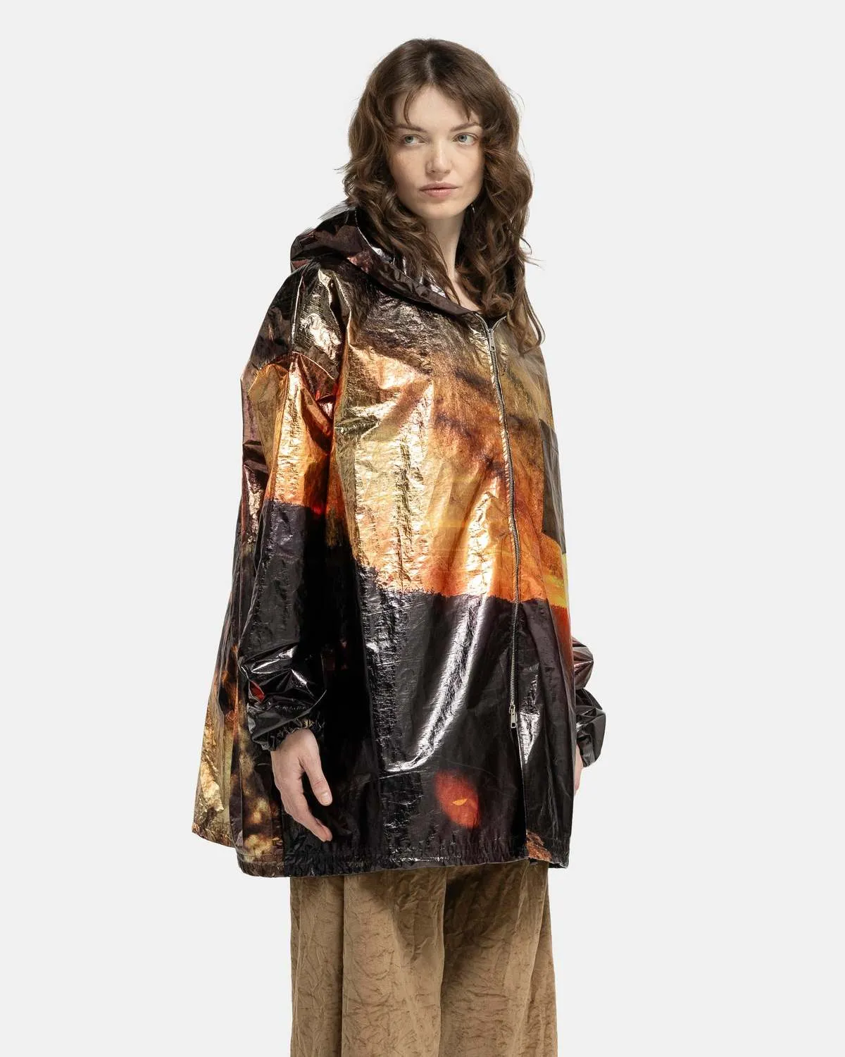 Printed Short Rain Coat - Black/Gold