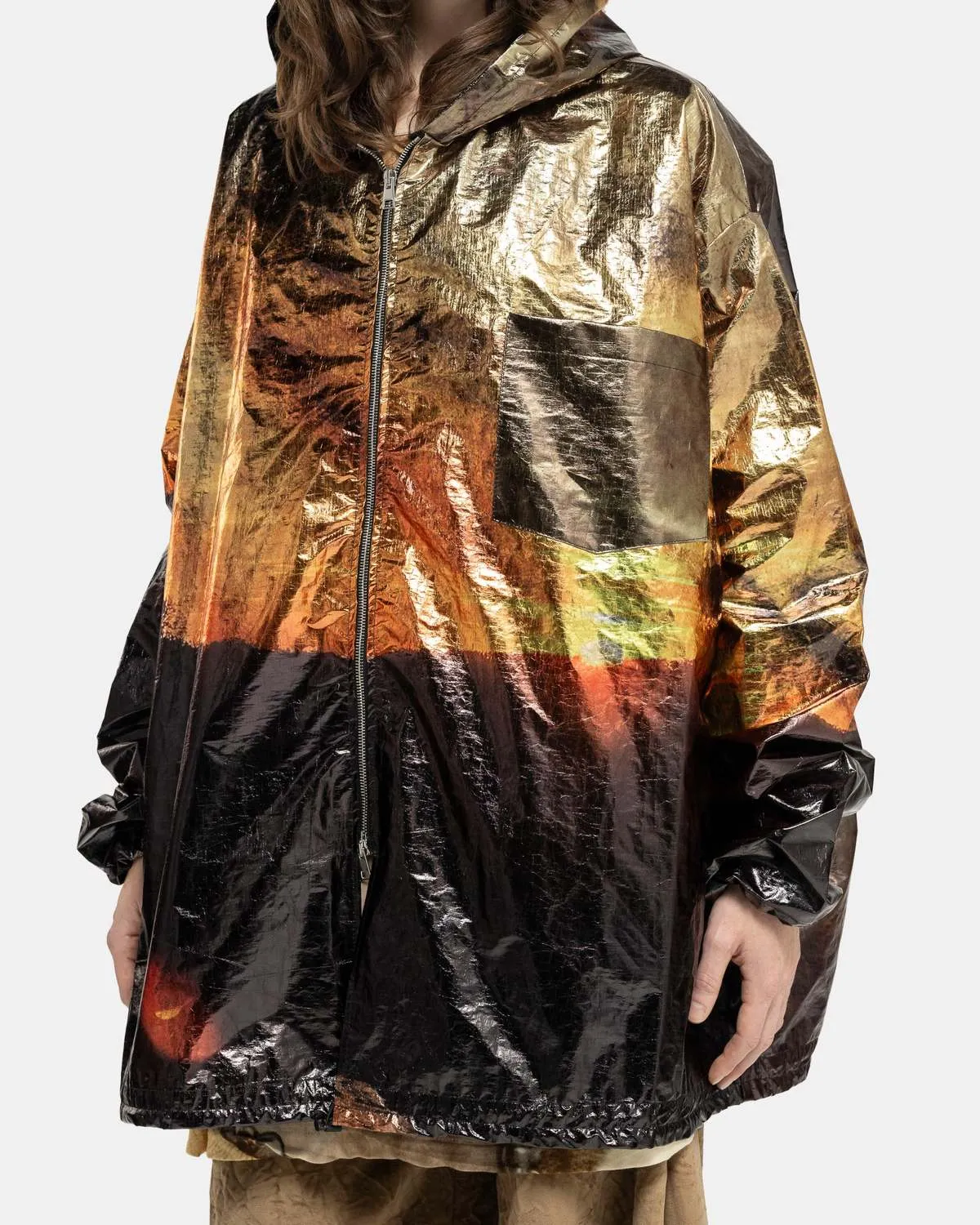 Printed Short Rain Coat - Black/Gold