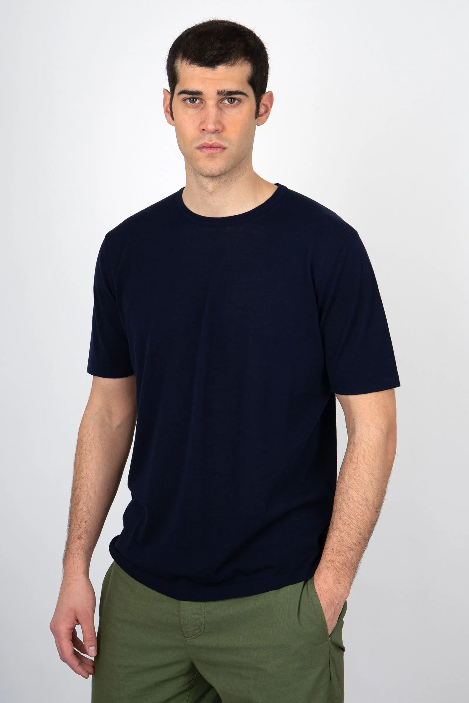 Roberto Collina Maglia Girocollo Cotone Blu Navy