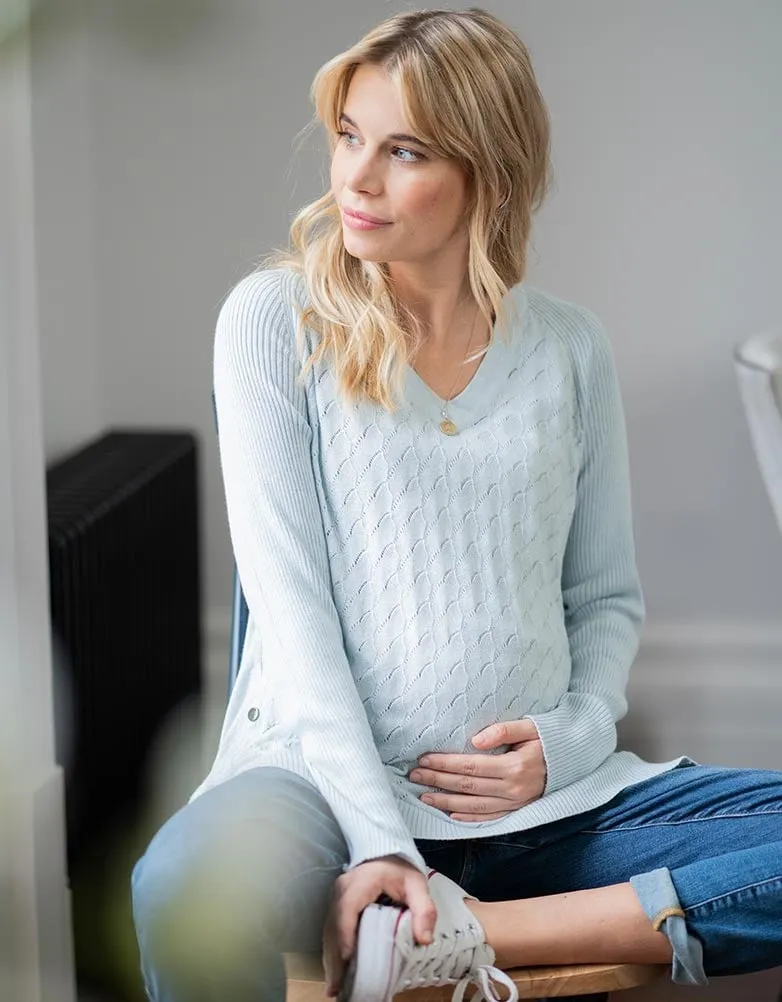 Sky Blue Textured Maternity & Nursing Sweater