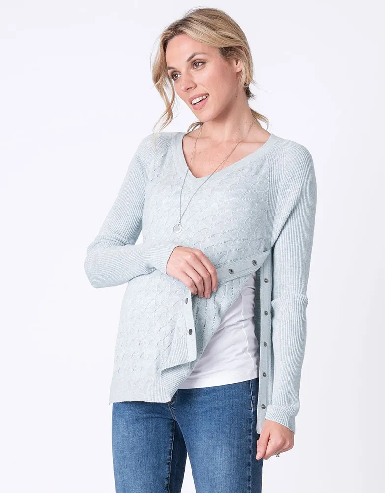 Sky Blue Textured Maternity & Nursing Sweater