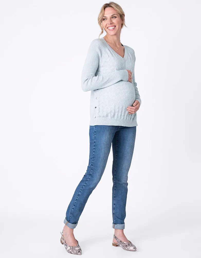 Sky Blue Textured Maternity & Nursing Sweater