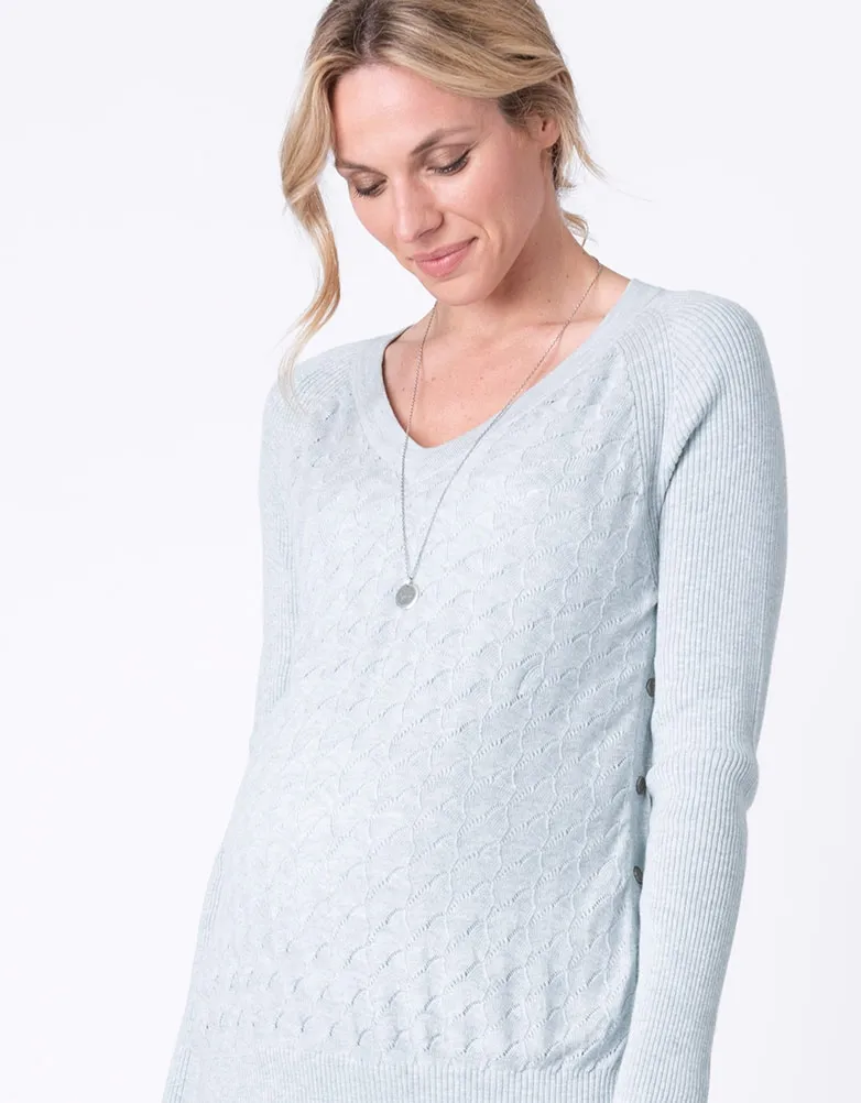 Sky Blue Textured Maternity & Nursing Sweater