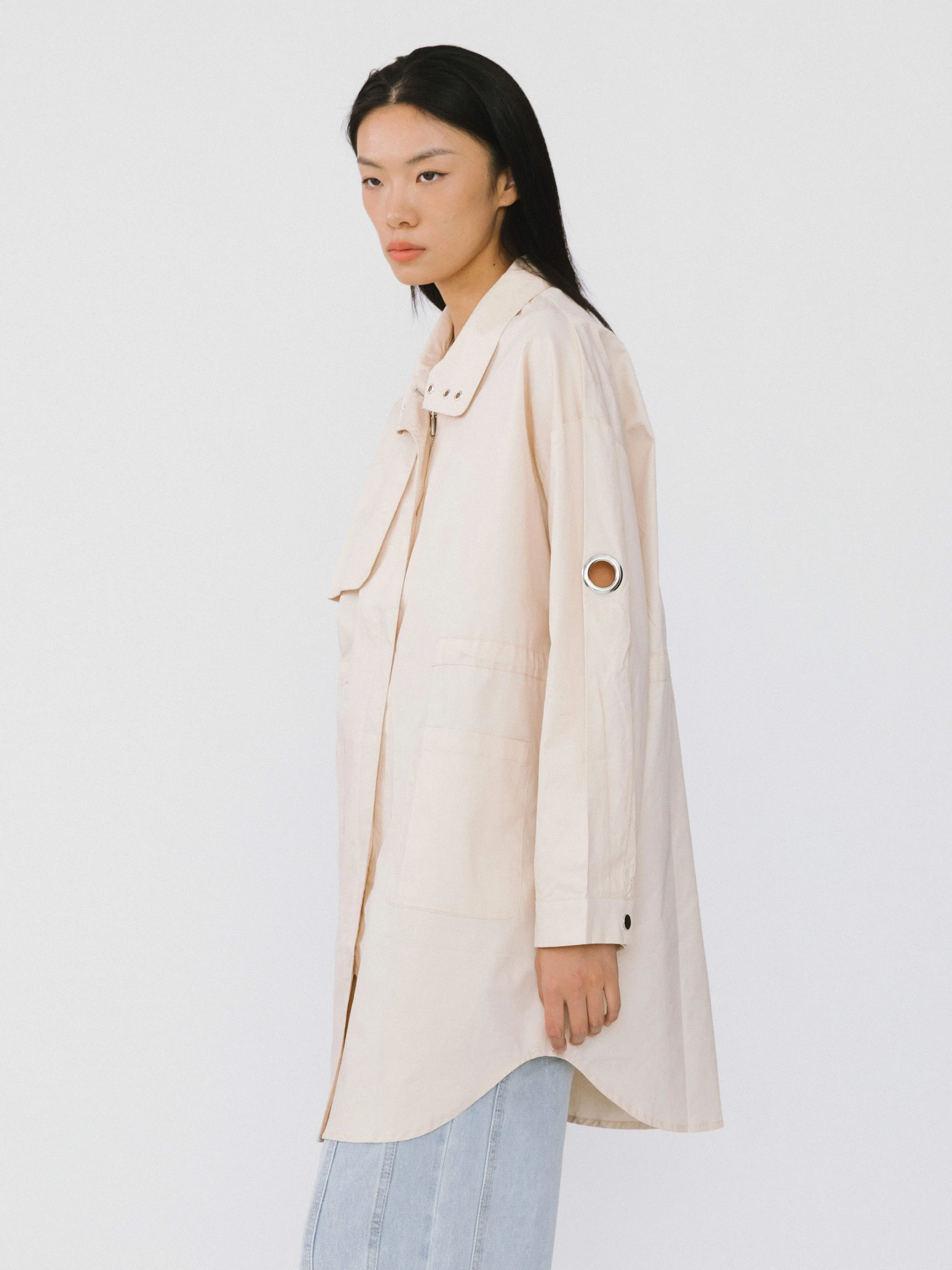 Stand-Up Collar Mid-Length Trench Coat