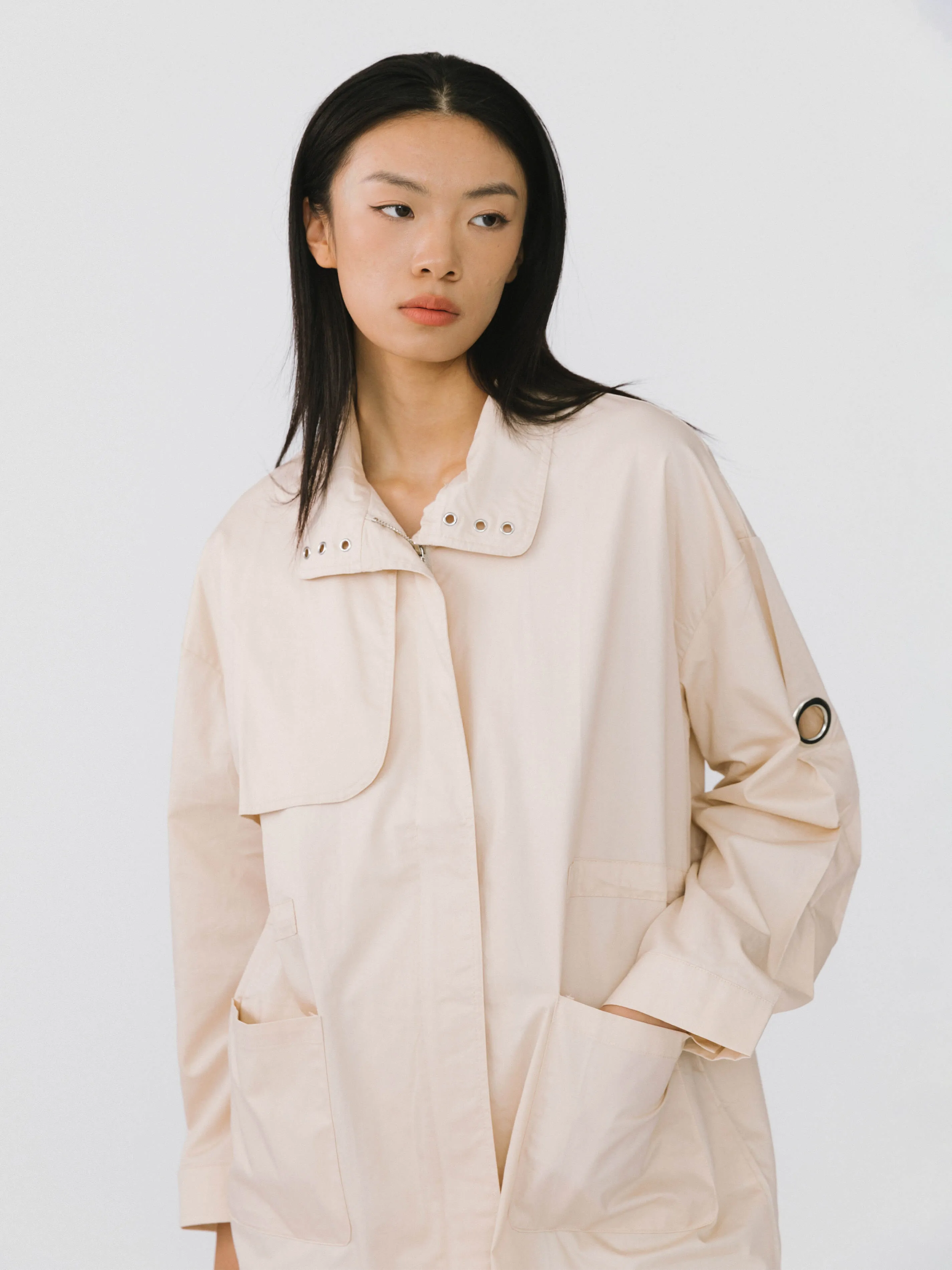 Stand-Up Collar Mid-Length Trench Coat