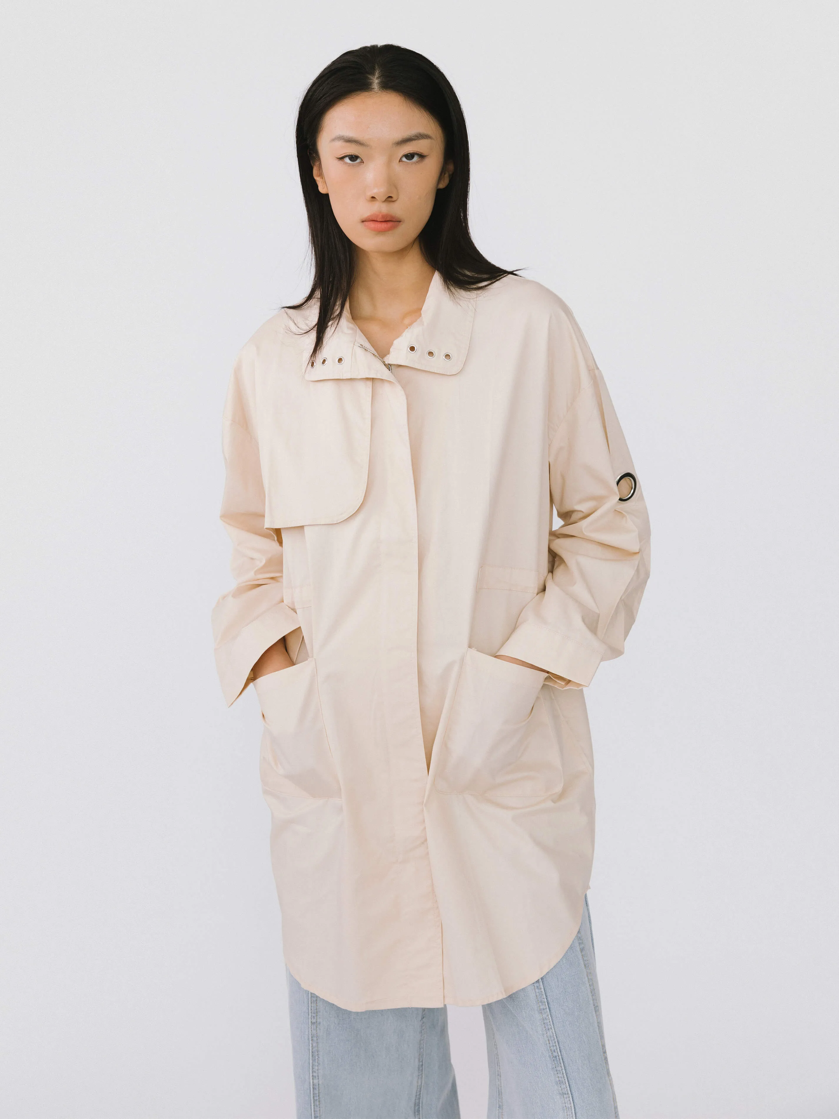 Stand-Up Collar Mid-Length Trench Coat