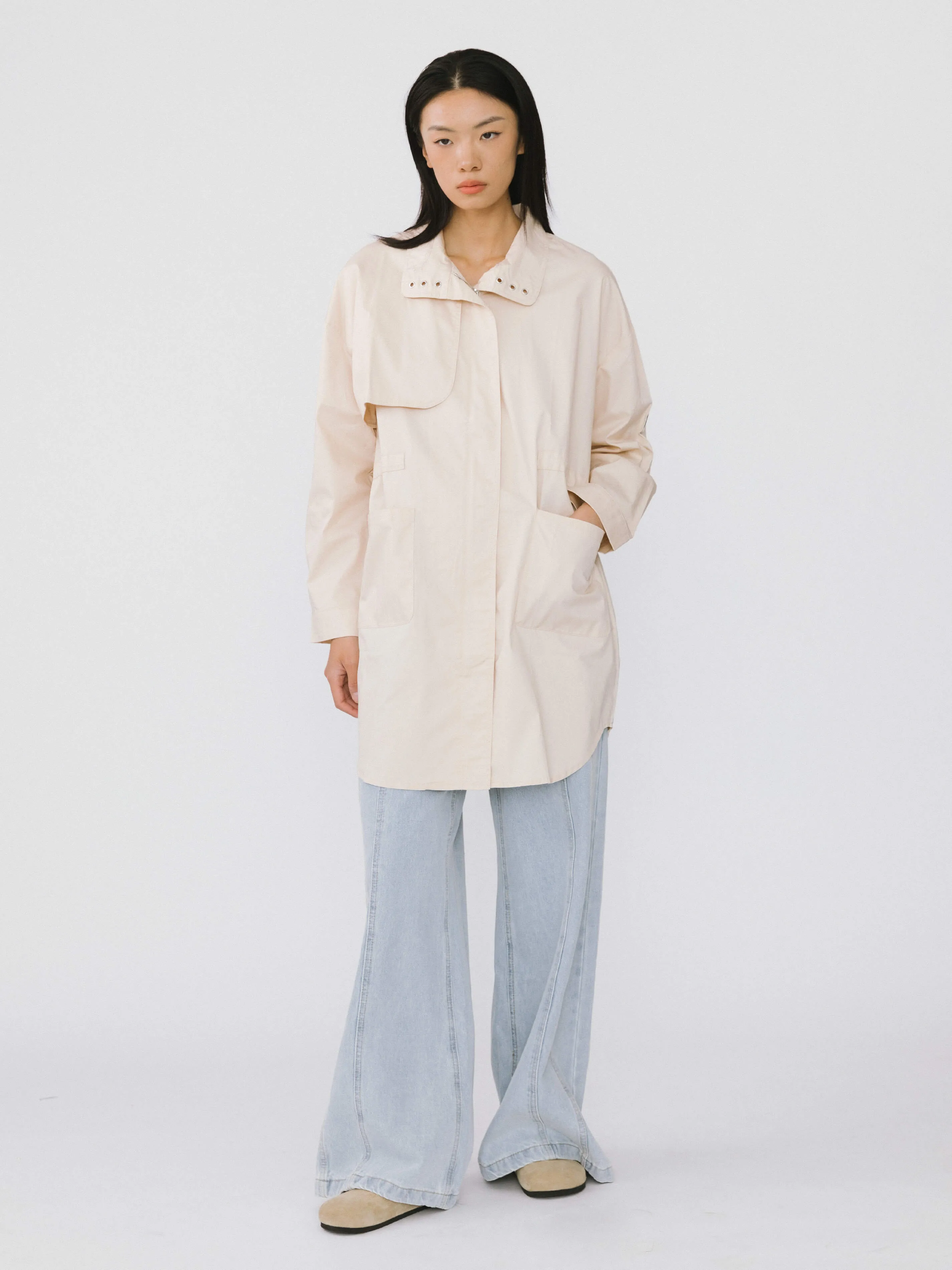 Stand-Up Collar Mid-Length Trench Coat