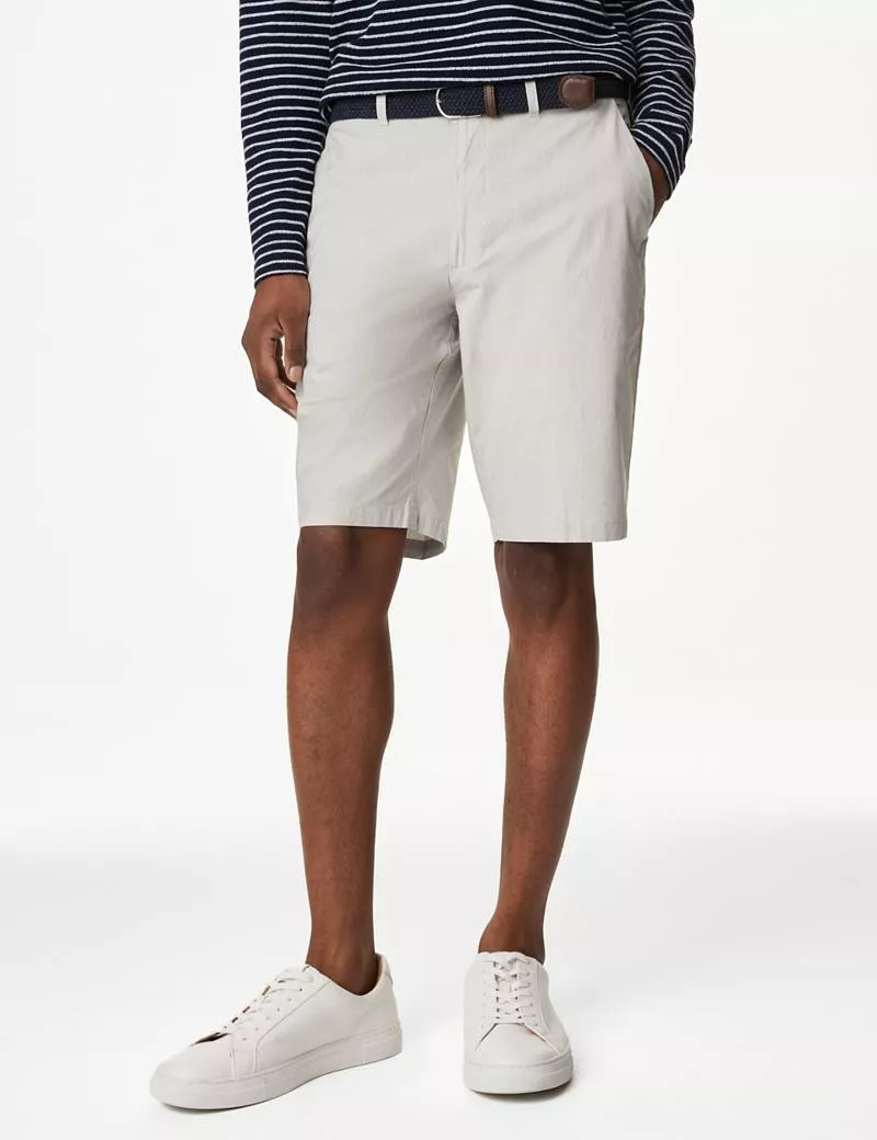 Striped Belted Stretch Chino Shorts