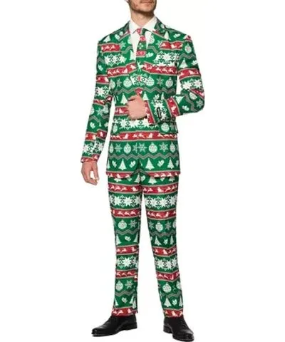 Suitmeister Men's Christmas Green Nordic 2 Piece Suit + Tie