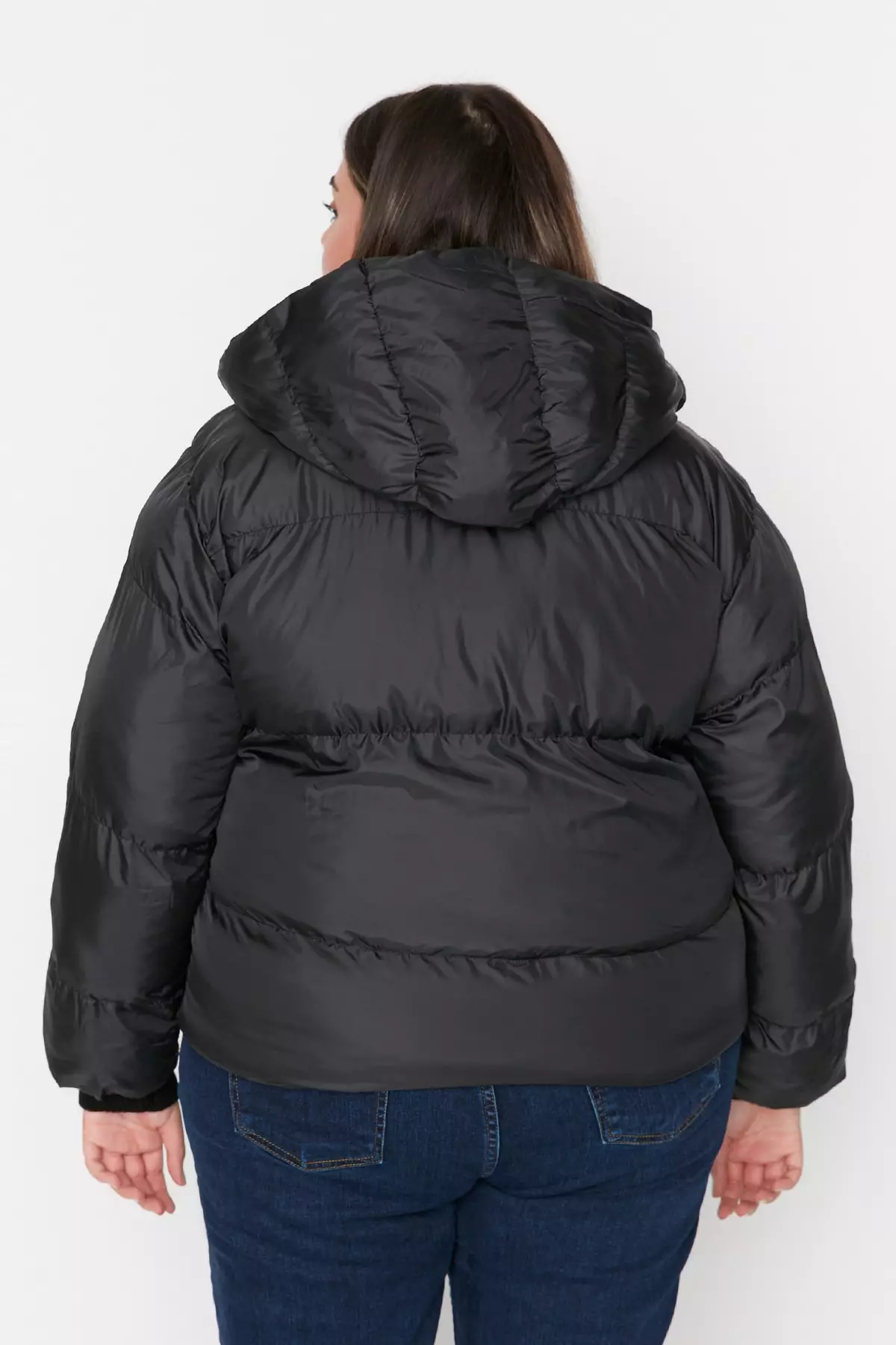 Trendyol Plus Size Black Hooded Inflatable Coat