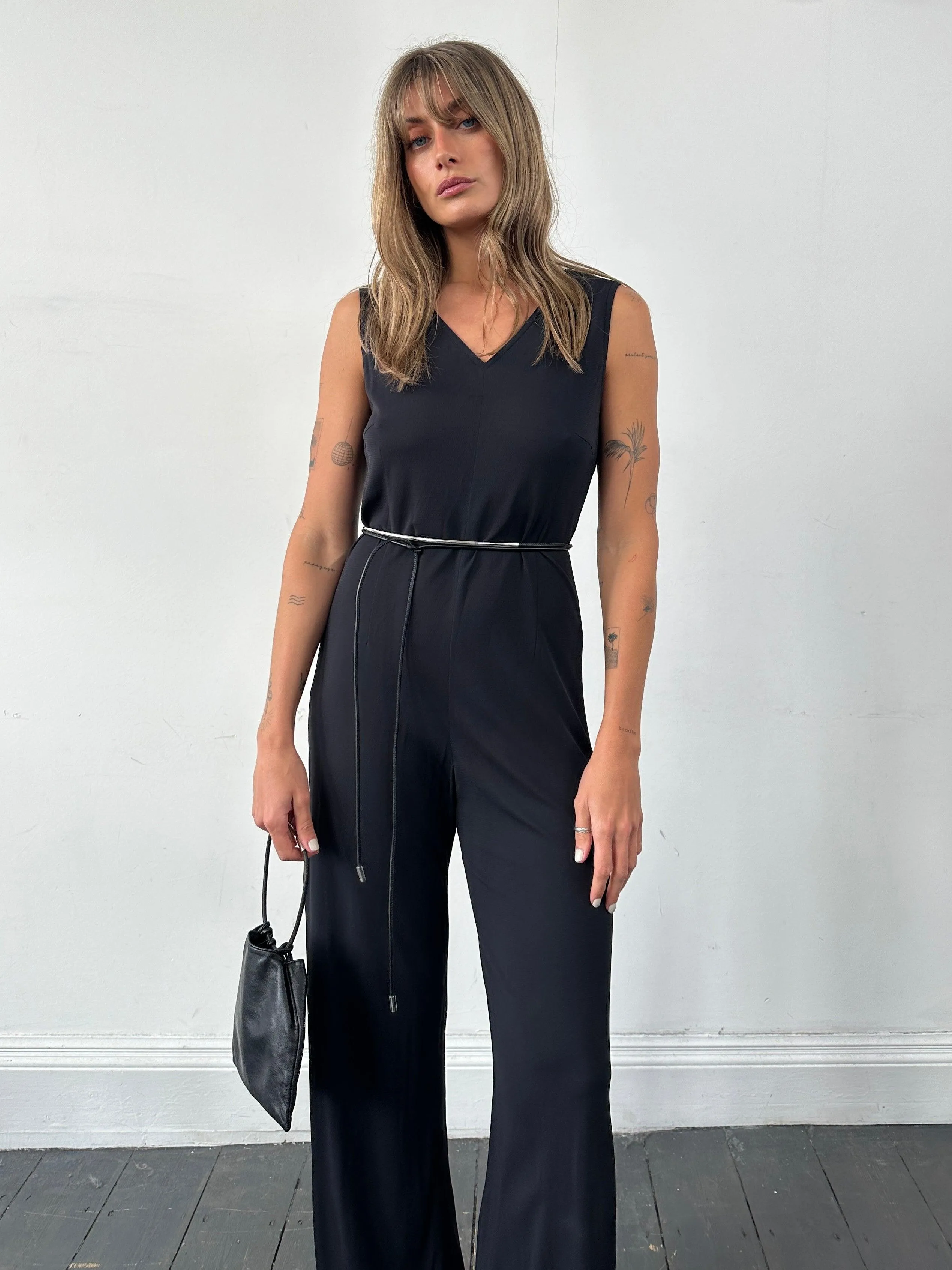 Vintage 80s V Neck Stretch Jumpsuit - S/M