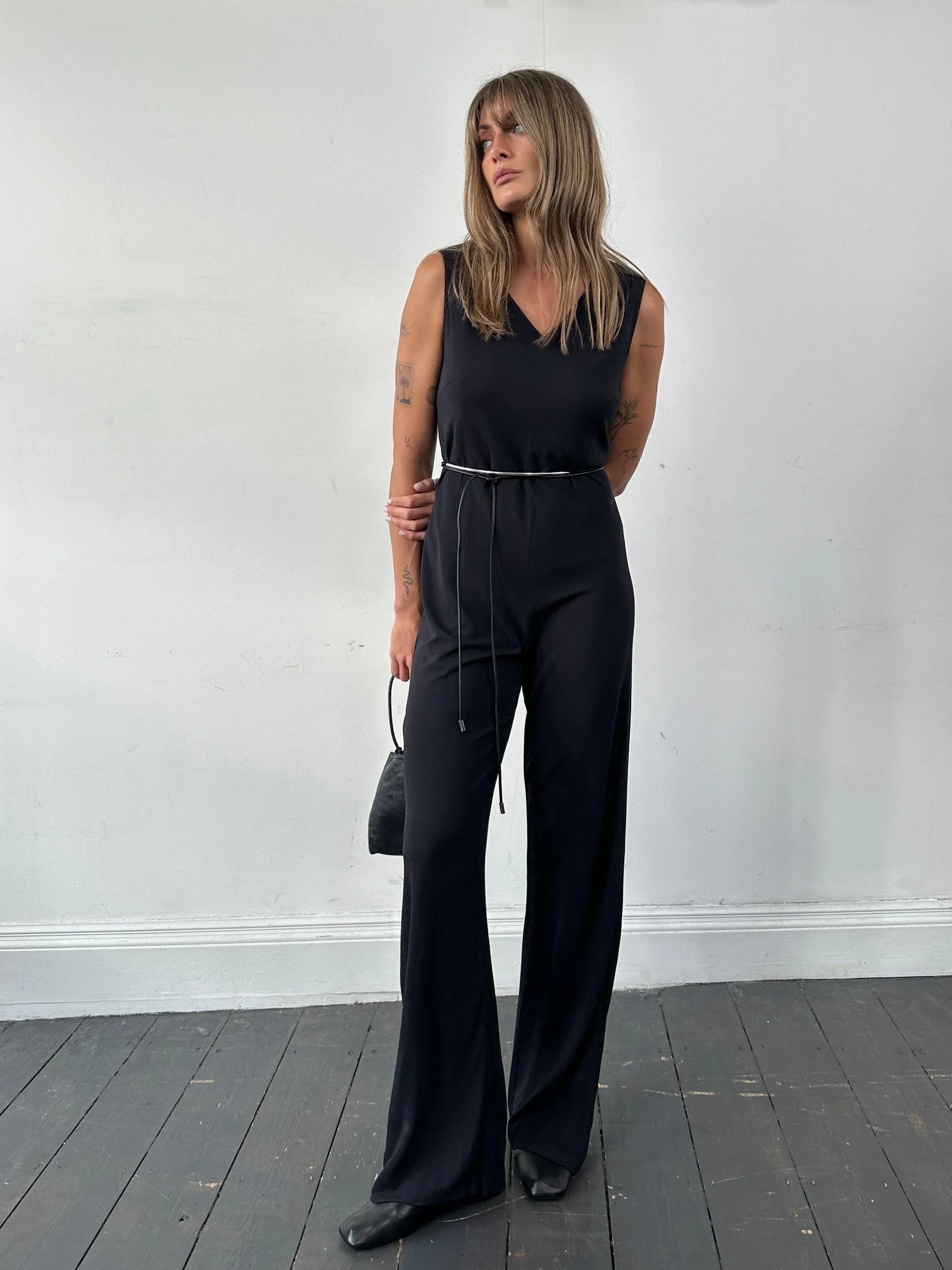 Vintage 80s V Neck Stretch Jumpsuit - S/M