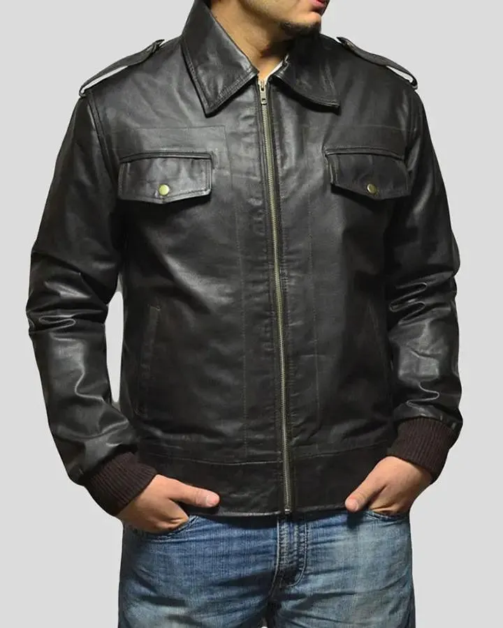 Willy Black Bomber Leather Jacket