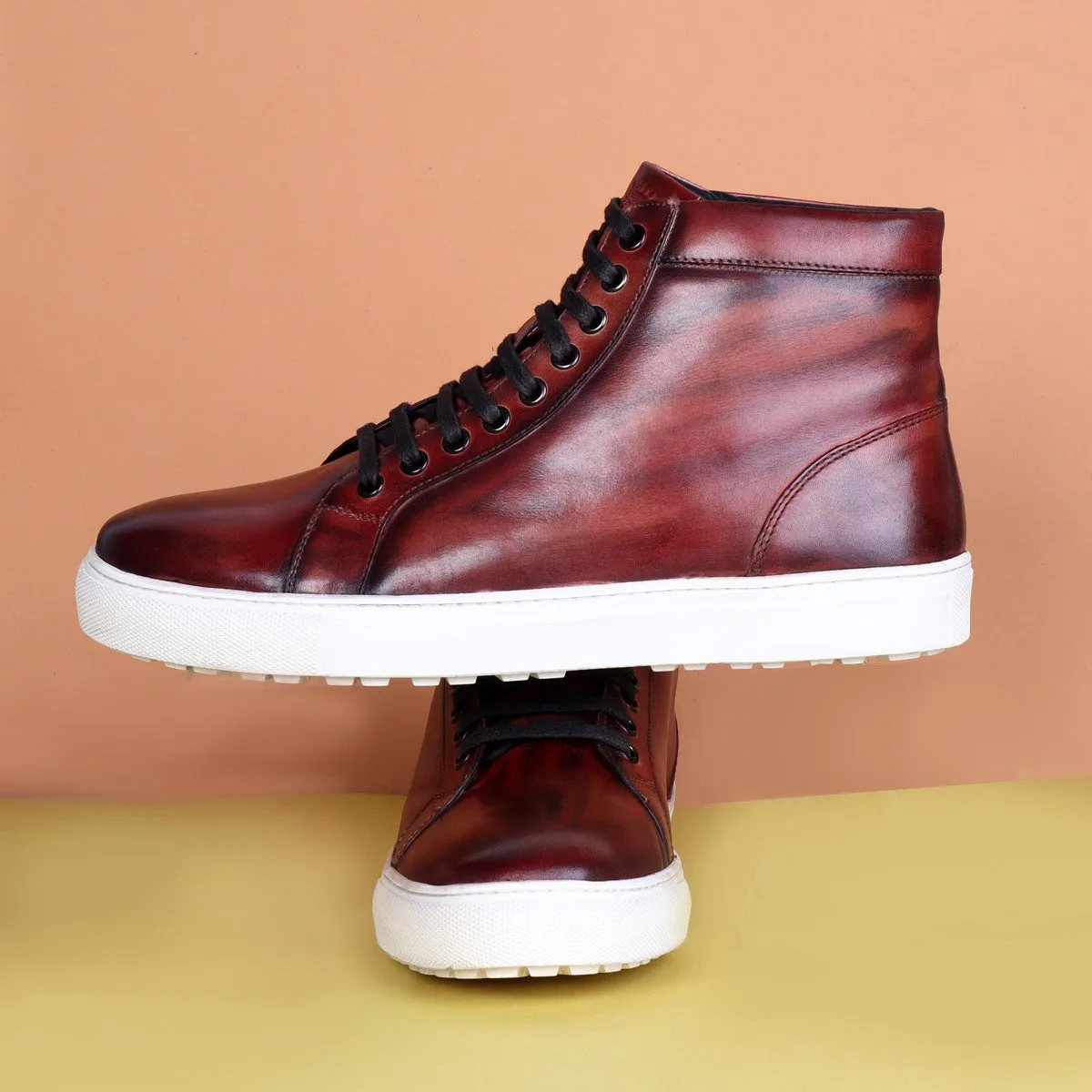 Wine Genuine Leather Sneakers By Brune & Bareskin