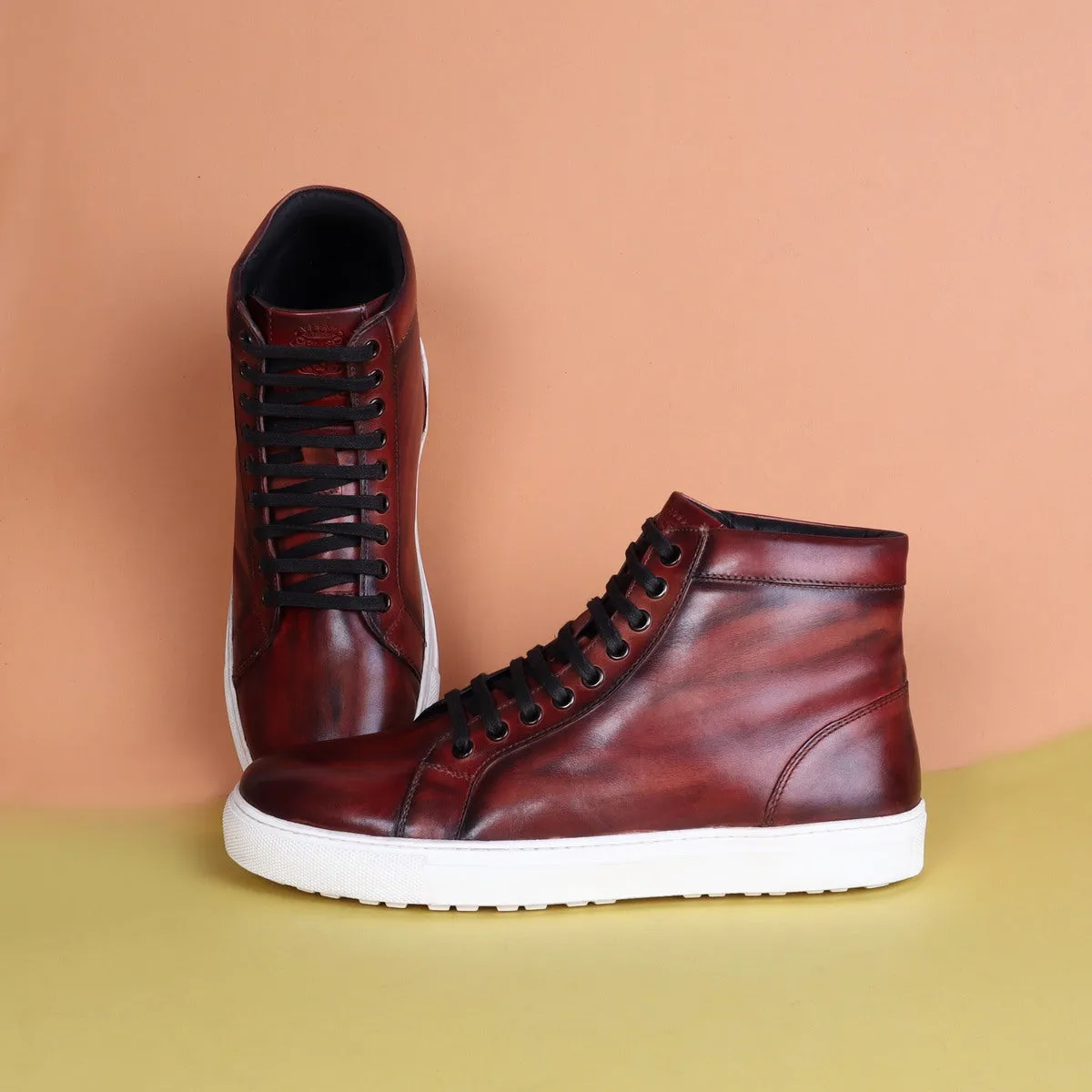 Wine Genuine Leather Sneakers By Brune & Bareskin