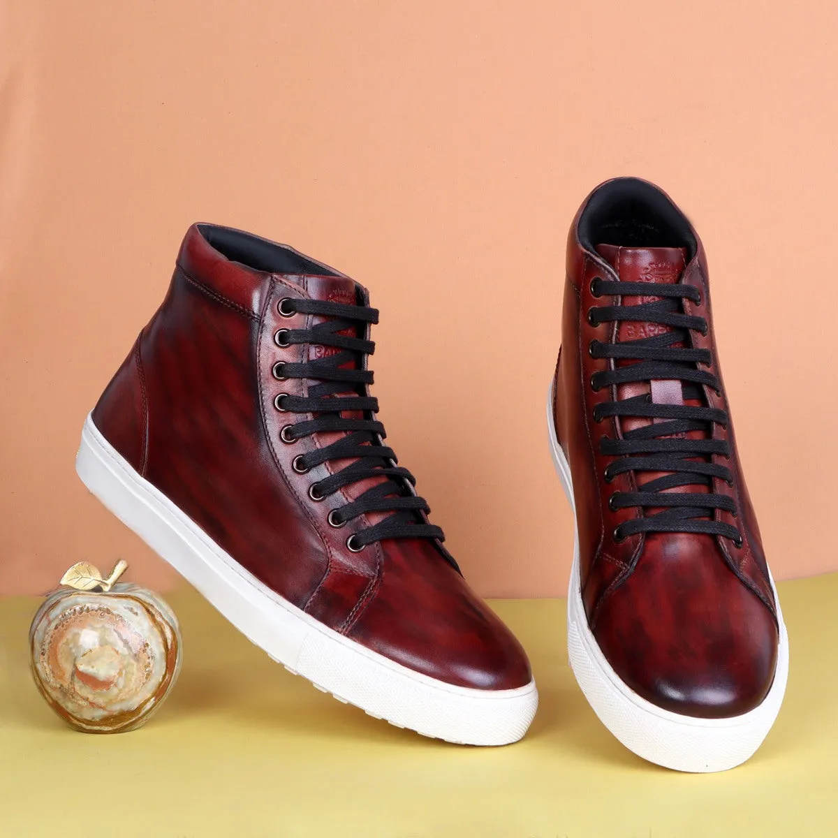 Wine Genuine Leather Sneakers By Brune & Bareskin