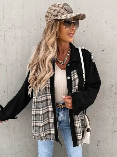 Women's Vintage Style Plaid Single Breasted Coat Denim Jacket