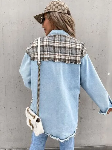 Women's Vintage Style Plaid Single Breasted Coat Denim Jacket