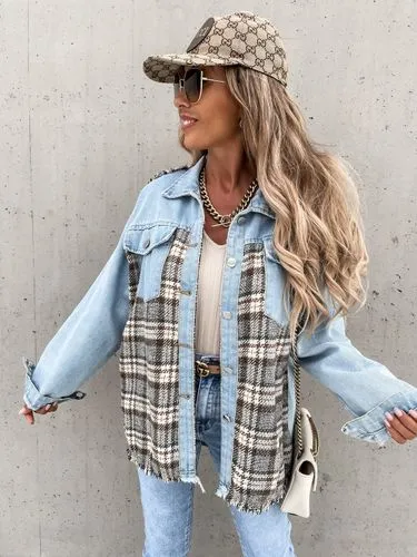 Women's Vintage Style Plaid Single Breasted Coat Denim Jacket