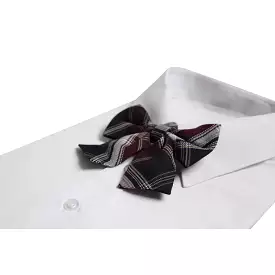 Womens Maroon & Black Tarten Patterned Shirt Collar Bow Tie