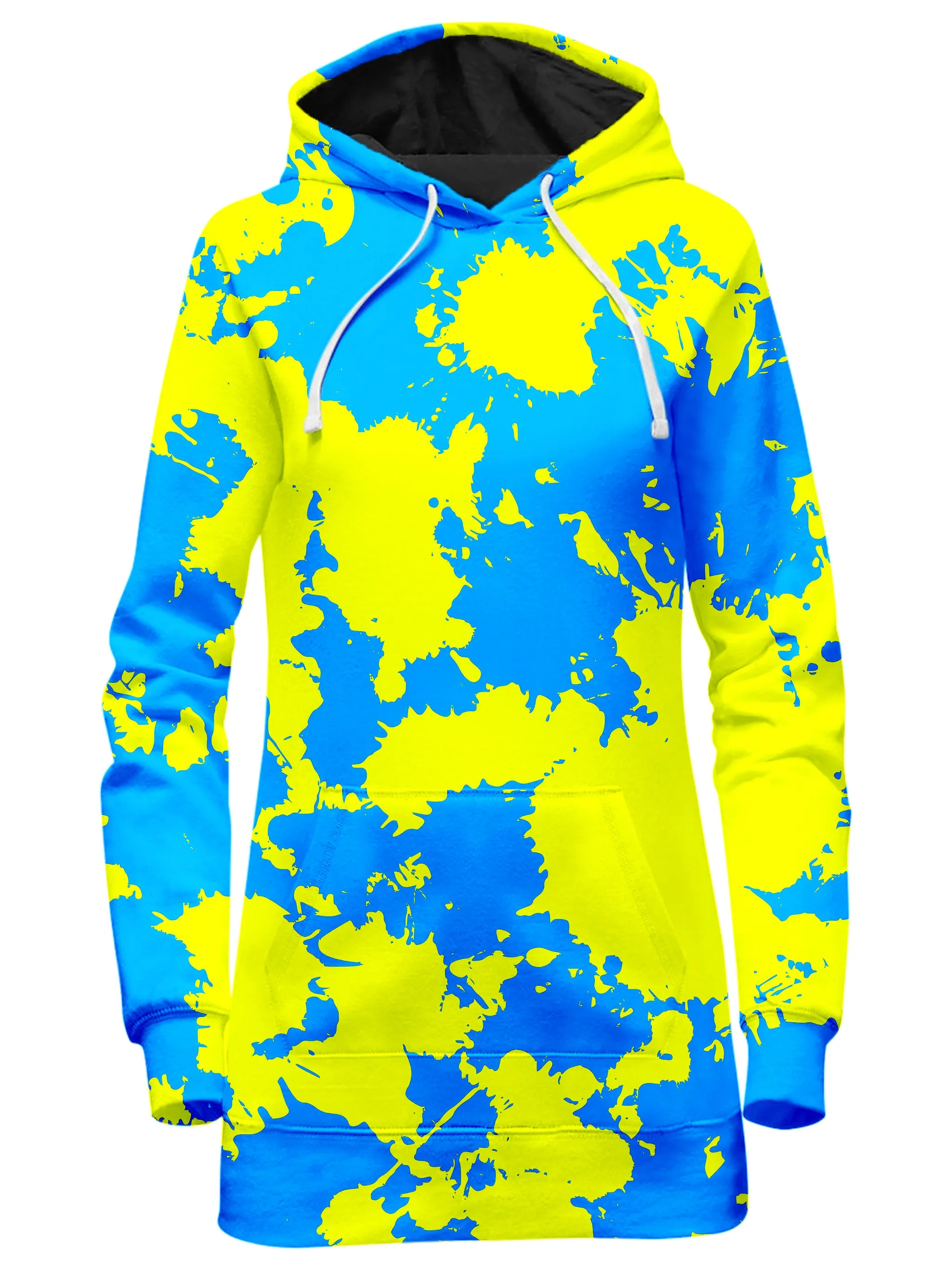 Yellow and Blue Paint Splatter Hoodie Dress and Leggings Combo