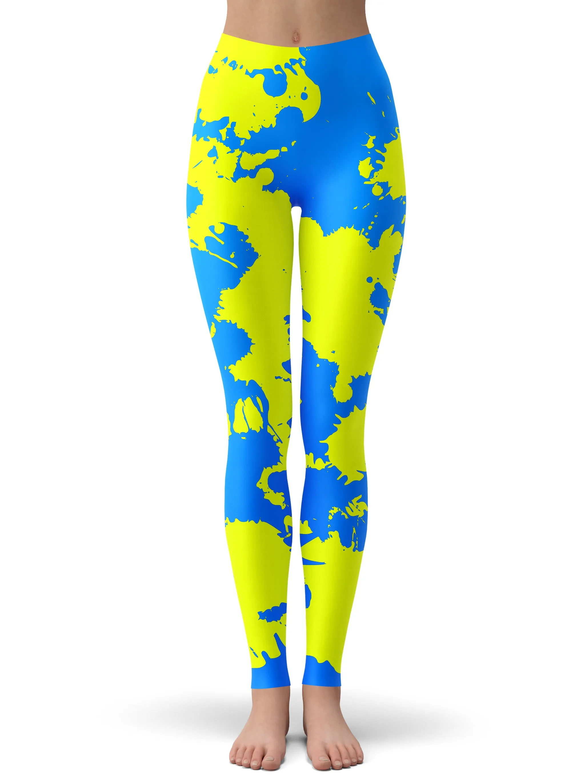 Yellow and Blue Paint Splatter Hoodie Dress and Leggings Combo