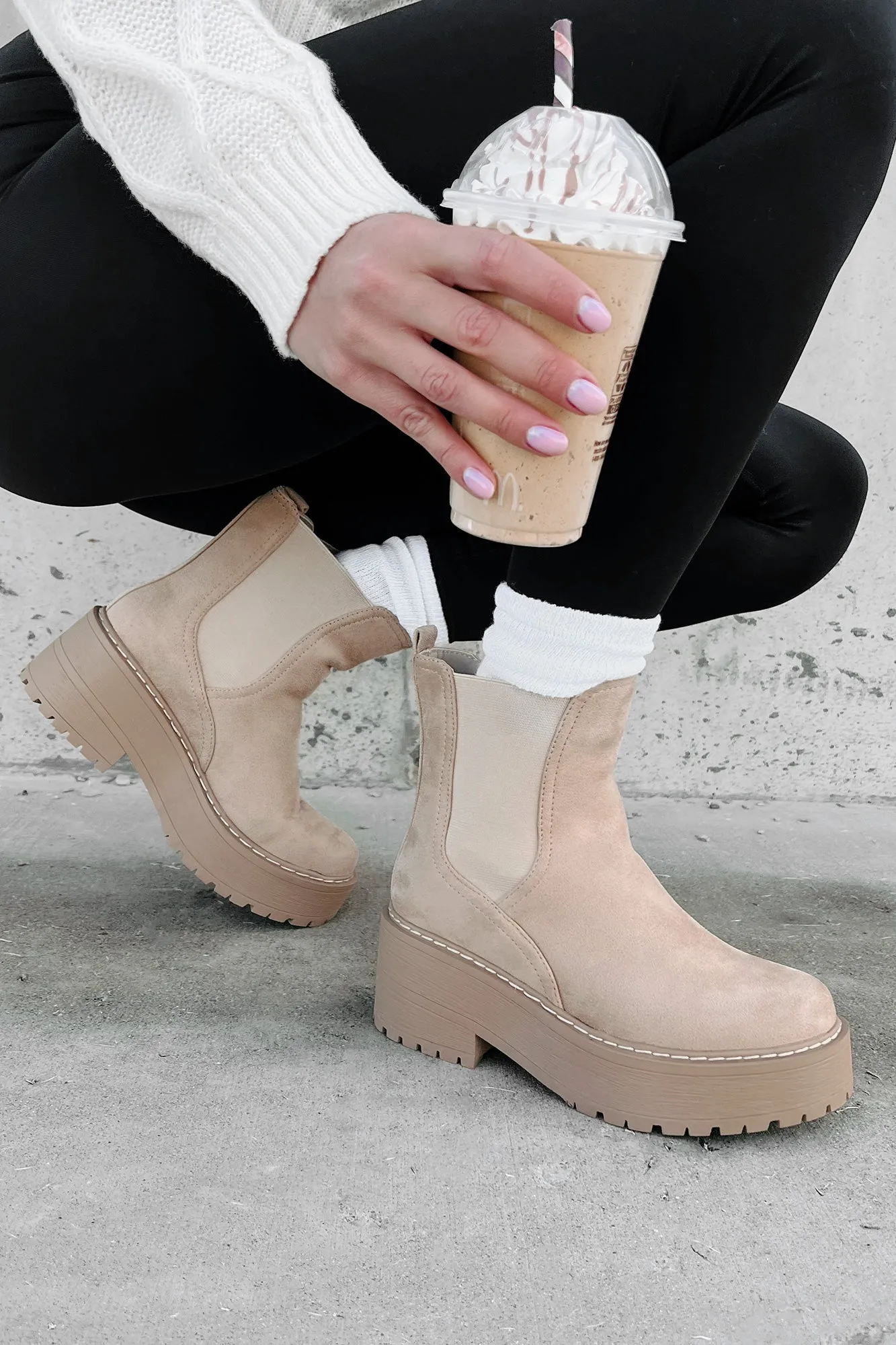 Yossi Faux Suede Platform Chelsea Boots (Camel)