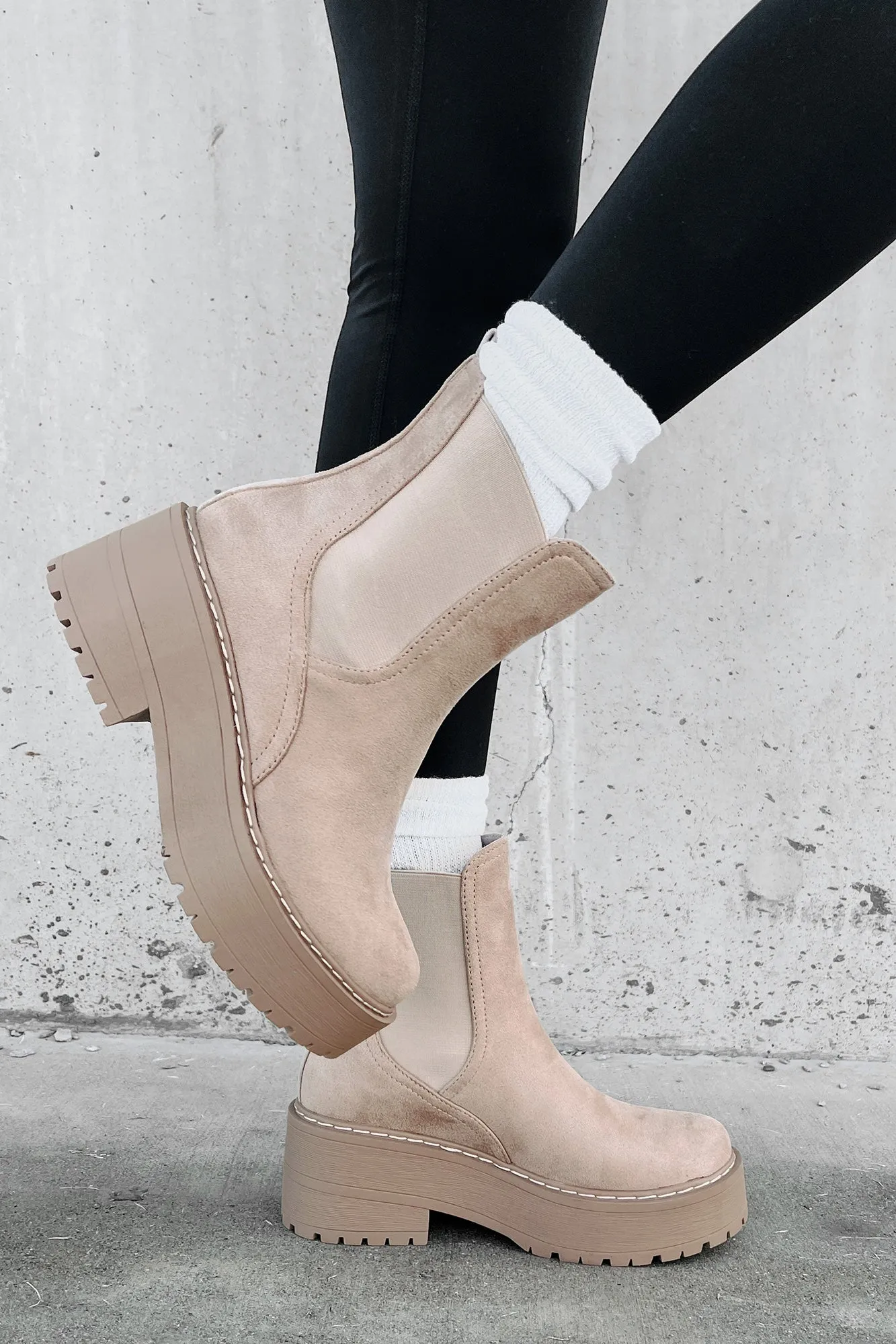 Yossi Faux Suede Platform Chelsea Boots (Camel)