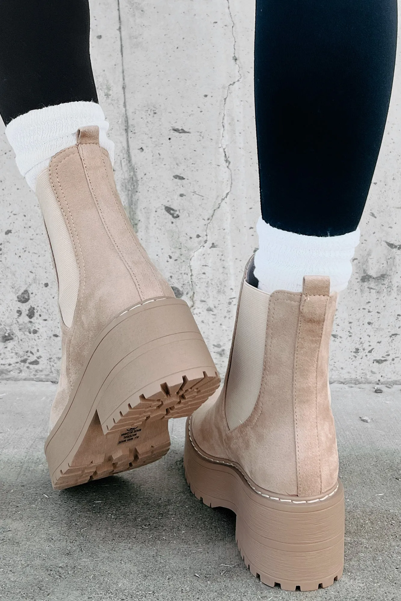 Yossi Faux Suede Platform Chelsea Boots (Camel)