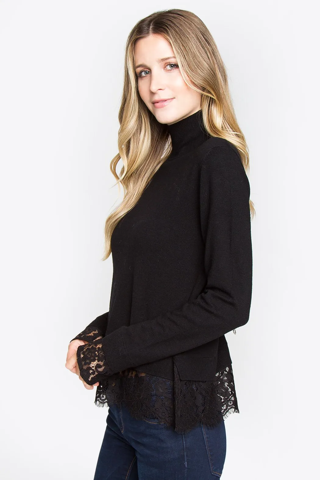 Zola Mock Neck Lace Sweater