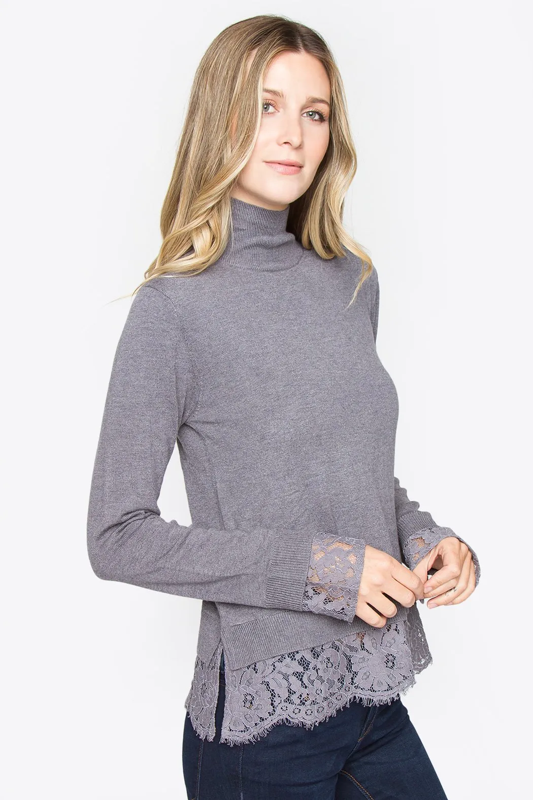 Zola Mock Neck Lace Sweater